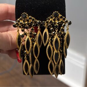 Vintage elegant Black Jet and Gold chandelier clip on Earrings 1940’s- 1950’s
